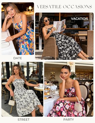 Image of GRACE KARIN Summer Dresses for Women 2026 Vacation,Smocked Floral Maxi Dress,Boho Beach Sundress with Pocket Fashion Clothing