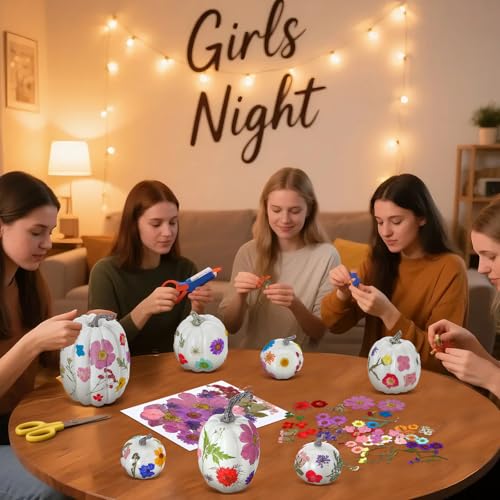 Kit de decoración otoño Halloween con 7 calabazas y 100 flores secas miniatura 5