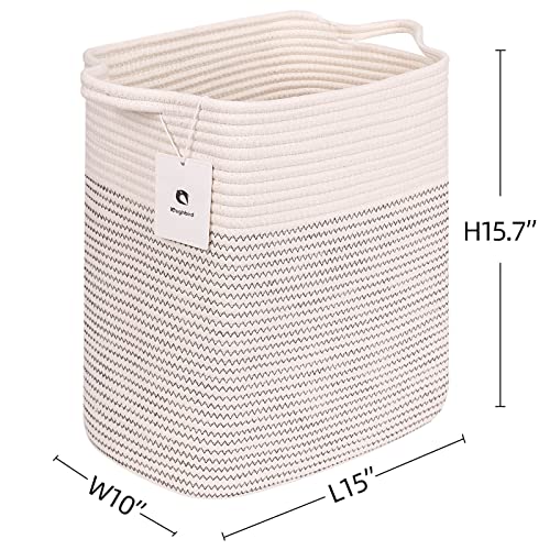 Laughbird Small Laundry Hamper Collapsible Room Organization Baskets Modern Slim Tall Blanket Cotton Rope Woven Basket For Magazines,Storage Basket Toys Decorative Rectangle Basket For Baby Nursery, Living Bathroom 15 Inch X 10 In X 15.7 In #TOP4