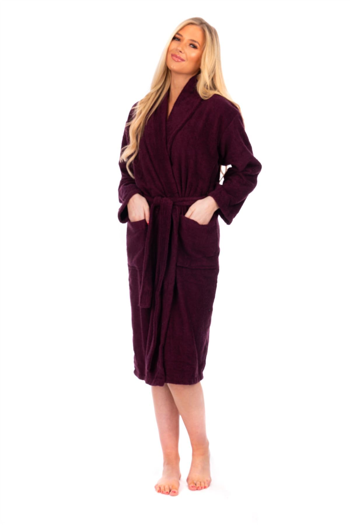 Adore Home Women's Aubergine 100% Cotton Bathrobe Terry Towelling Shawl Collar Bath Robe Dressing Gown, Xxl