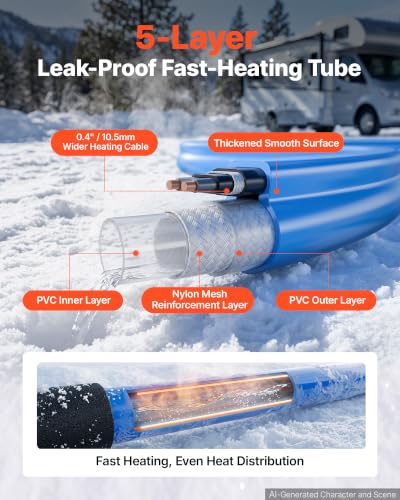 Image of VEVOR 100FT Heated Water Hose for RV -45F Anti Freeze Drinking Water Hose