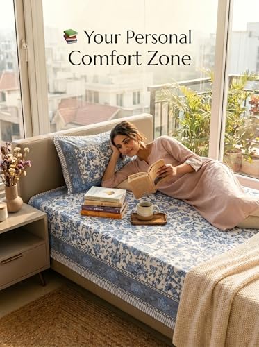 Image of Mafatlal 144 TC Heritage Single Size Flat Bedsheet for Twin Bed (90 x 60 Inches)| with Pillow Cover | Soft & Smooth Printed Bedsheet for Daily Use | Prime Blue