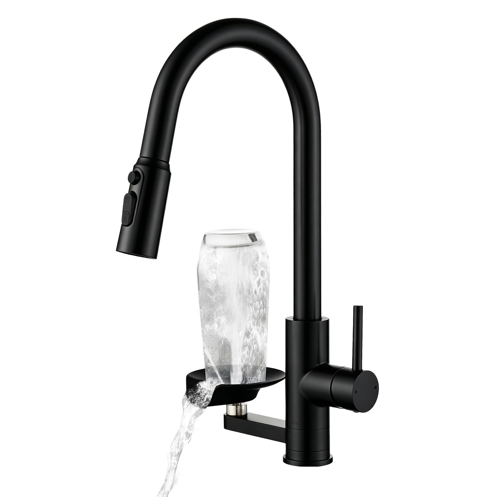 Küchenarmatur Wasserhahn Küche Glasspüler, Ausziehbar Dual-Auslauf Schwarz | Mischbatterie Küche Mynaiad mit Glasspüler Ausziehbar Armatur,360°-Drehung, Dual-Auslauf 304 Edelstahl gebürstet für Küche