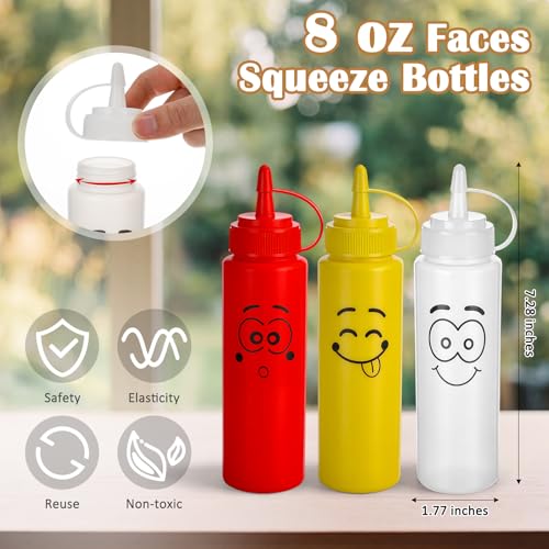 Image of 30 Pack 8 oz Condiment Squeeze Bottles Bulk Ketchup and Mustard Squeeze Bottles with Leak-proof Cap Smile Face Plastic Ketchup Dispenser Set for Kitchen Restaurant BBQ Grill Syrup Oil Salad Sauces
