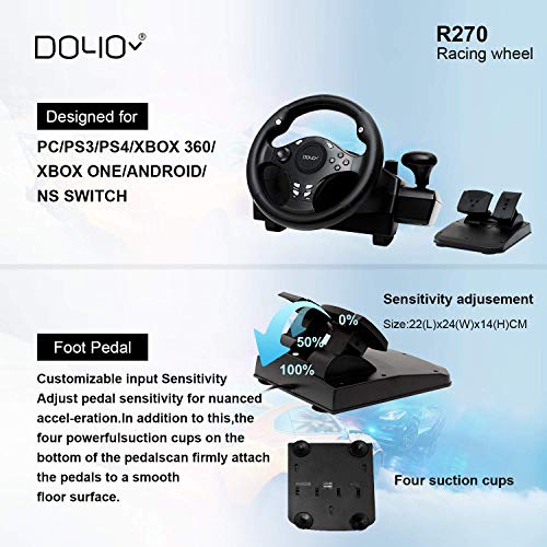 Doyo R270-4 Gaming Racing Wheel, Steering Wheel For Pc, 270 Degree Driving Force Sim Game Steering Wheel With Responsive Gear And Pedals For Pc/Ps3/Ps4/Xbox One/Xbox 360/Nintendo Switch/Android thumb #1