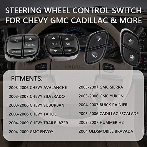 Steering Wheel Radio Control Switch Buttons Replacement for Chevy Silverado Replacement for GMC Sierra 2003-2007 Replacement for 21997738 21997739 1999442 1999443,901-120, 901-121, 901-122, 901-123