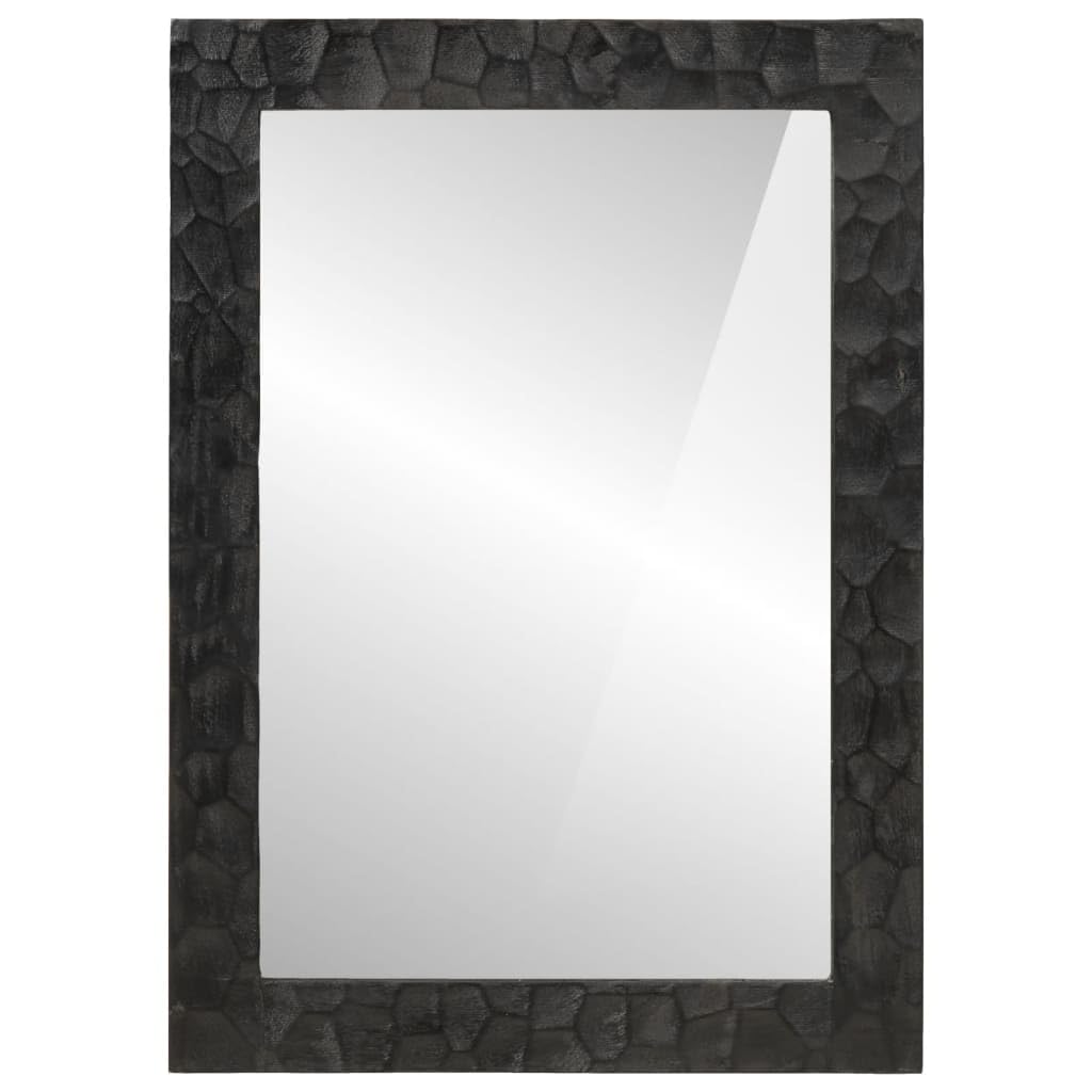 Espejo de baño negro 50 x 70 x 2,5 cm – Espejo de pared de madera maciza de mango y cristal – Elegante espejo cosmético y espejo de maquillaje para baño, pasillo y salón – Espejo rectangular