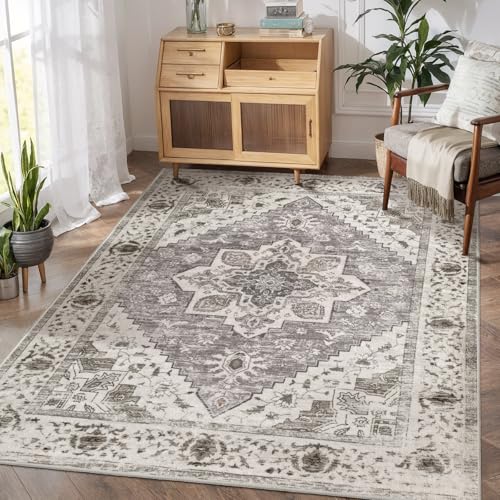 SERISSA Area Rug 3x5 Boho Rugs for Bedroom, Washable Kitchen Rugs Non-Slip, Ultra Soft Print Distressed Entry Rug Low-Pile Throw Rug Earth Tone Carpet for Bedroom Nursery Living Room Decor