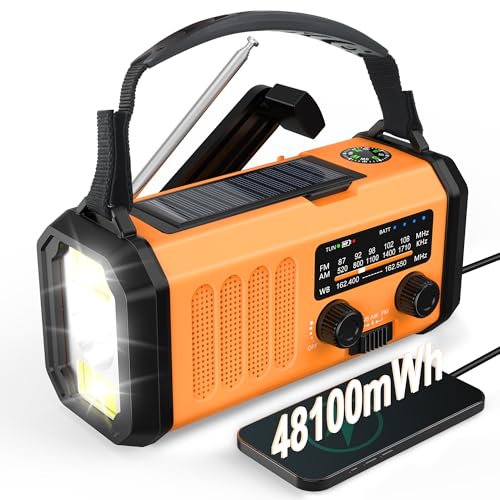 48100mWh Crank Emergency Weather Radio,Solar Hand Crank Radio,4-Way Powered Portable NOAA AM FM...