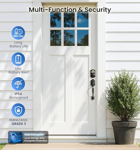 Veise KS02A Fingerprint Keyless Entry Door Lock, Auto Lock, Electronic Keypad Deadbolt for Front Door, Biometric, Anti-Peeping Password, Easy Install, Matte Black - Image 6