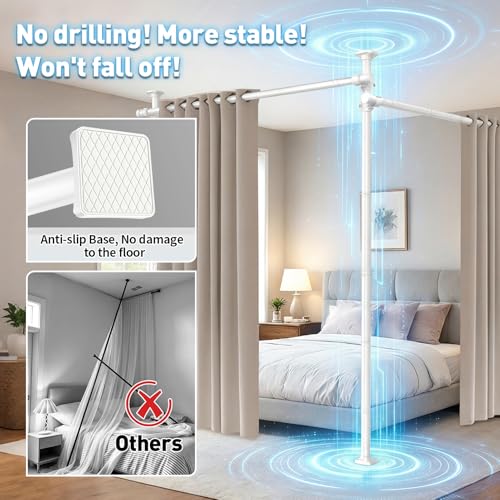 Image of SUNALLY Room Divider Tension Curtain Rod, No Drilling Room Separator for Space Partition, 4-10ft(H) 32-100inch(W) Adjustable Heavy Duty Temporary Wall Divider Floor to Ceiling Tension Rod, White