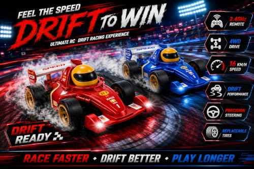 Image of RC Formula Drift Car for Kids, 2.4GHz 4WD Remote Control Racing Car, 16KM /H High Speed Drift Vehicle with Replaceable Tires, 360 Steering, Racing Toy Gift for Boys & Girls (Multicolor)