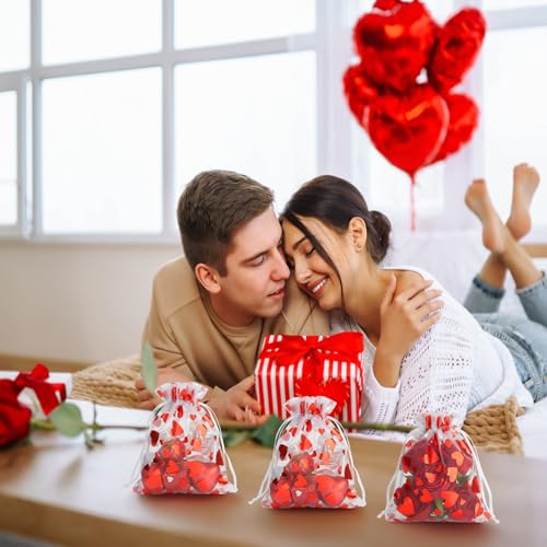 Image of BOEIAC Heart Organza Bags, 50PCS Organza Gift Bag, Drawstring Sheer Mesh Gift Bag 3 x 4 inch, Mesh Jewelry Pouches, Mini Candy Bag for Valentine's Day, Christmas, Mother's Day, Wedding Party Favors