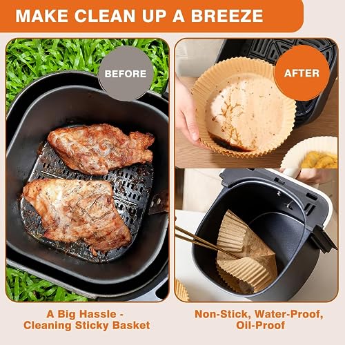 Vailnd 9inch Round Air Fryer Liners Disposable, 125PCS Non-Stick Parchment Paper Liners, Oil Resistant, Waterproof, Food Grade Baking Paper for 5-10 QT Air Fryer Microwave
