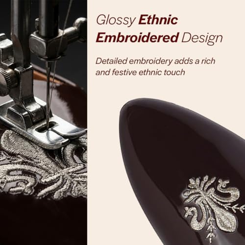 Image of FAUSTO Men's Patent Glossy Ethnic Embroidered Design Slip On Shiny Juttis & Mojaris for Party|Wedding|Festival