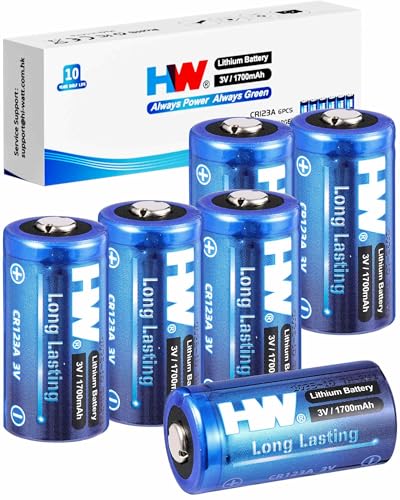 HW CR123A 3V Lithium Battery, [6-Pack] 1700mAh High Capacity 123 Batteries, 3 Volt CR17345 for Fire...