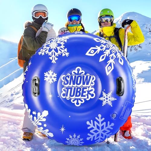 ZMLM Snow Tube, 47 Inches Inflatable Snow Sleds for Kids and Adult, Thickened Heavy Duty Hard Bottom Snow Sled with Handles Supplies Gifts Winter Sports Toys for Boys Girls Family Activities Outdoor