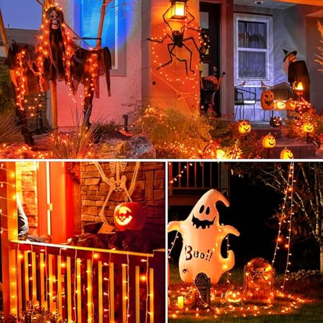 ILLUMINEW 300 Led Orange String Lights Outdoor Halloween Decorations, 108 Ft Thanksgiving Decor Lights 8 Modes Fairy Lights for Bedroom Yard Room Decor