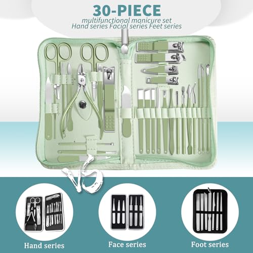 Image of 30 in 1 Manicure kit Personal Care Men's Accessories, Professional Nail Kit Pedicure Kit, Toe Nail Clippers for Men and Beauty Tools Portable Set, Travel Deluxe Beauty Tools Convenience Set(Green)