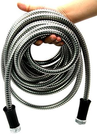 304 Stainless Steel Garden Hose by Gustyfind Garden- 50ft, Kink Free, Light Weight, Flexible, Puncture Proof, Non Chewable by Pets, Expandable, Weather Proof, Tear Proff, UV protected (50Ft)