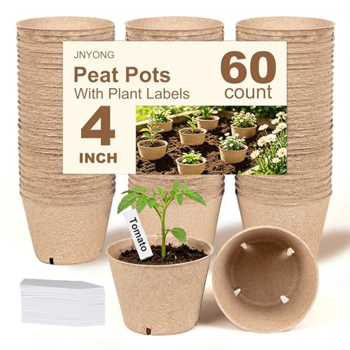 JNYONG 60 Packs 4 Inch Peat Pots,Biodegradable Pots for Seedlings