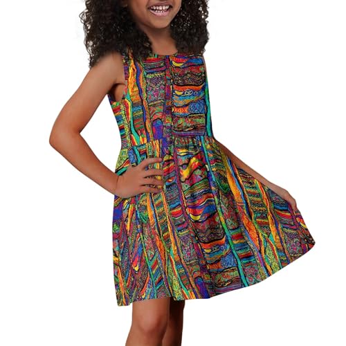 Boho Tribal Girls Sleeveless Dress with Pockets African Print 2-14Y4