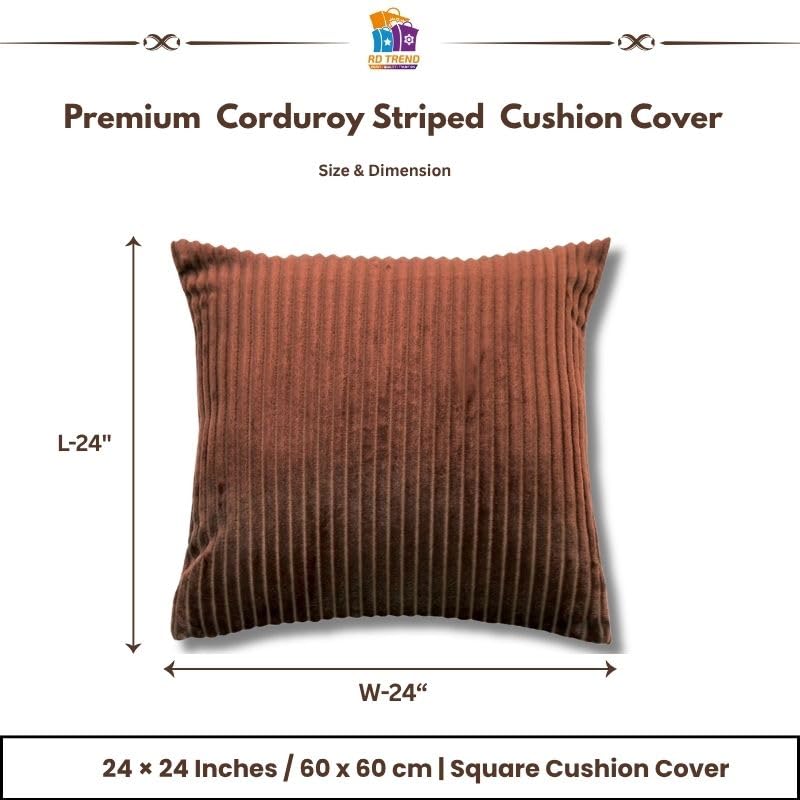 Image of RD TREND Cushion Cover Set of 2, Decorative Sofa Living Room Home Square Cushion Covers 24 Inch x 24 Inch, Aesthetic Corduroy Striped Double Sided (Coffee)