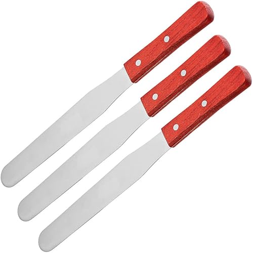Juego de 3 espátulas de hoja recta con mango de madera para decoración de pasteles, espátula de glaseado de acero inoxidable de 8 pulgadas, cuchillo