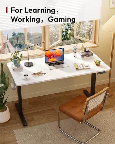 Image of SANODESK Electric Standing Desk 48 x 30 Inches Whole-Piece Desktop Height Adjustable Stand Up Desk w /6-Button Controller Ergonomic Computer Desk for Home Office, Black Frame + White Tabletop