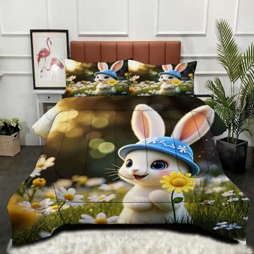 ZZXHG Edredón King Size Estampado 3D | Conejo De Pascua, Nórdico Máximo Confort para Camas Grandes, Lavable, Reversible, Incluye 2 Fundas de Almohada 50x75 cm_j12882