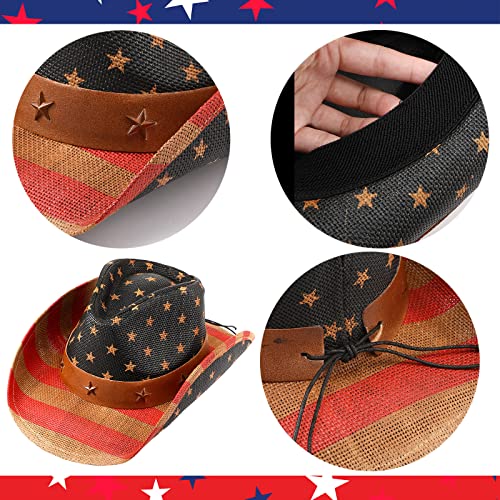 Patriotic Cowboy Hat 4th of July Vintage American Flag Hat USA Classic Western Cowgirl Hat for Men Women3