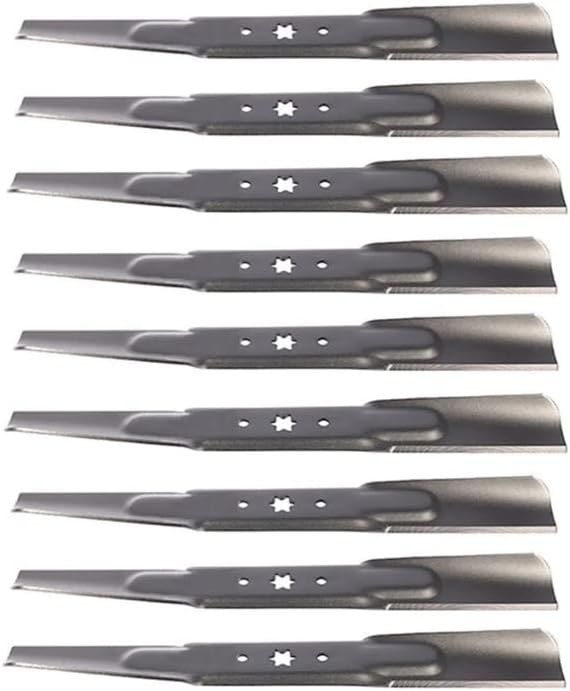 Technology Parts Store Set of 9 Heavy Duty High Lift Mower Blades 742-0656 Size 21-14" x 2-12", Center Hole 6 Point Star Compatible with Troy Bilt