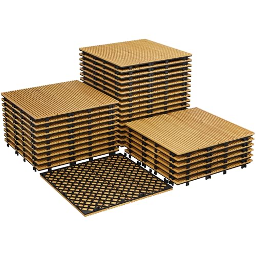Garvee Sol extensionérieur antidérapant en bois d'acacia 30x30 cm – Dalles clipsables étanches, installation facile pour terrasse, balcon, piscine,...