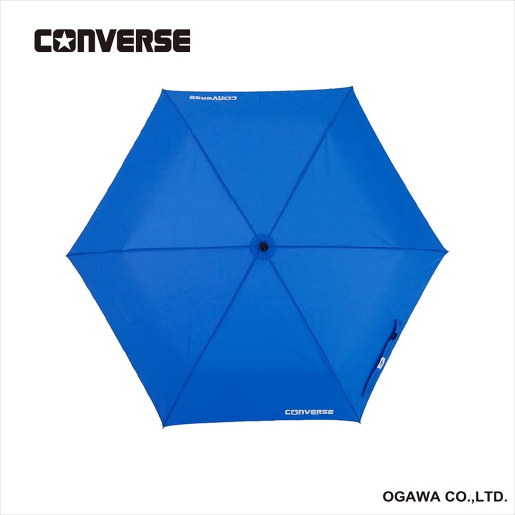Ogawa 20284 Parapluie pliable pour enfant Ouverture à la main 6 baleines Bleu Converse Uni Logo One Point Poignée antibactérienne Imperméable Bleu 55 cm, bleu, 55cm
