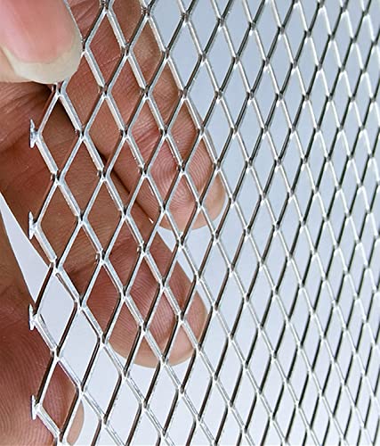 Image of Silver Universal 40 inchx13 inch Car Grill Mesh - Aluminum Alloy Automotive Grille Insert Bumper Rhombic Hole (7x12mm)