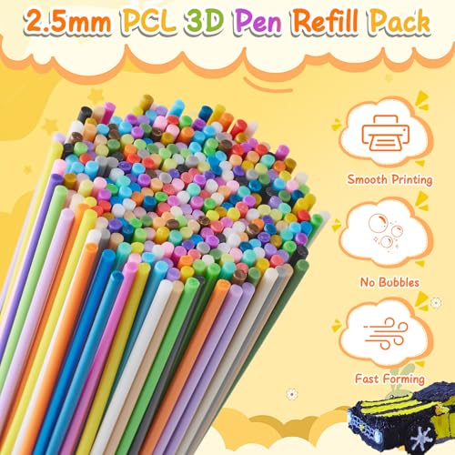 Image of 300 Pieces 3D Pen Refills Pack for 3Doodler Start+ Pen 30 Colors 2.5 mm Low Temperature 3D Pencil PCL Filaments Not Compatible with Other 3D Printing Pens