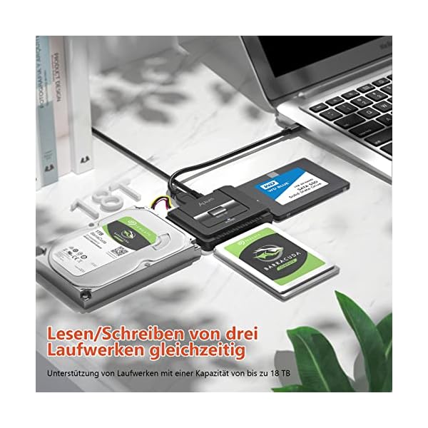 Alxum IDE SATA Adapter,USB 3.0 IDE Festplatten Adapter mit Netzschalter Adapter für 2.5/3.5 Zoll SATA HDD & IDE HDD Festplatten Konverter, mit 12V/2A Netzteil und USB C Kabel – Bild 3