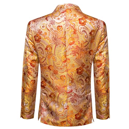 Image of Barry.Wang Mens Flowers Blazer Suit Jacket Floral Jacquard Notched Lapel Tuxedo Casual Sport Coat Disco Prom Wedding Party