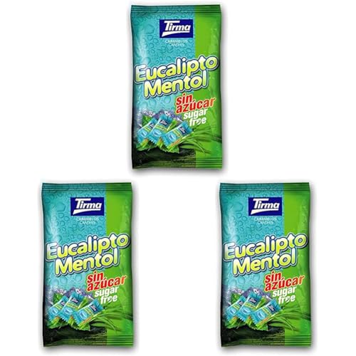 Tirma Bonbons Eucalyptus Menthol Sans Sucre 150 g | Bonbons Durs Sans Sucre | Sans Gluten | Végan | Friandises Rafraîchissantes | Bonbons Mentholés | Sans...