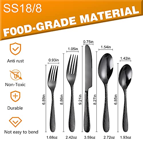 Hammered-Heavy-Luxury-Black-Stainless-Steel-Farmhouse-Silverware-Set-for-4-18-10-Black-Stainless-Steel-Flatware-Set-Dishwasher-Safe-Mirror-Polish Hammered Heavy Luxury Black Stainless Steel Farmhouse Silverware Set for 4 18 10 Black Stainless Steel Flatware Set Dishwasher Safe Mirror Polish