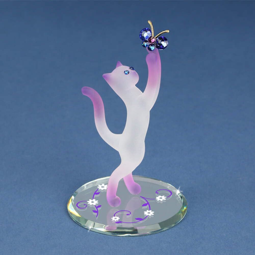 Glass Baron Princess Cat with Butterfly Figurine