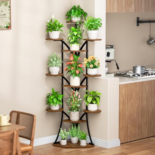 Image of Plant Stand Indoor with Grow Lights-63'' Tall Plant Shelf, Corner Plant Stands for Indoor Growing, Tiered Plant Shelves Large Flower Holder for Indoor Plants, V-Shaped Decorative Rack for Home, Black