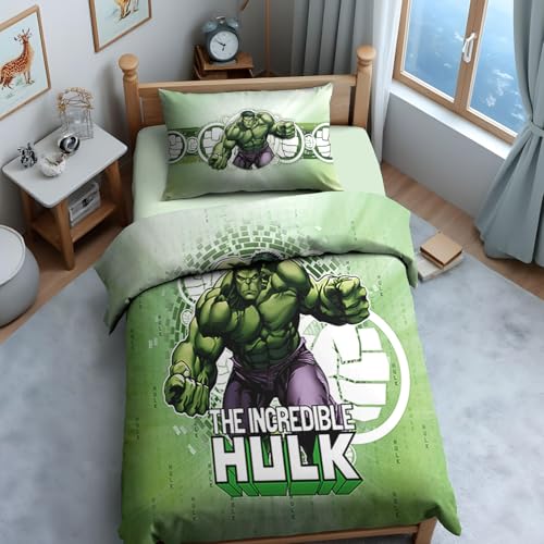 Image of Sassoon Marvel Hulk Digital Printed, Cotton Single Bedsheet, 300 TC, 1 Pillow Cover, Fade Resistant, Bedsheet for Kid's Bedroom, (1.50m X 2.35m)