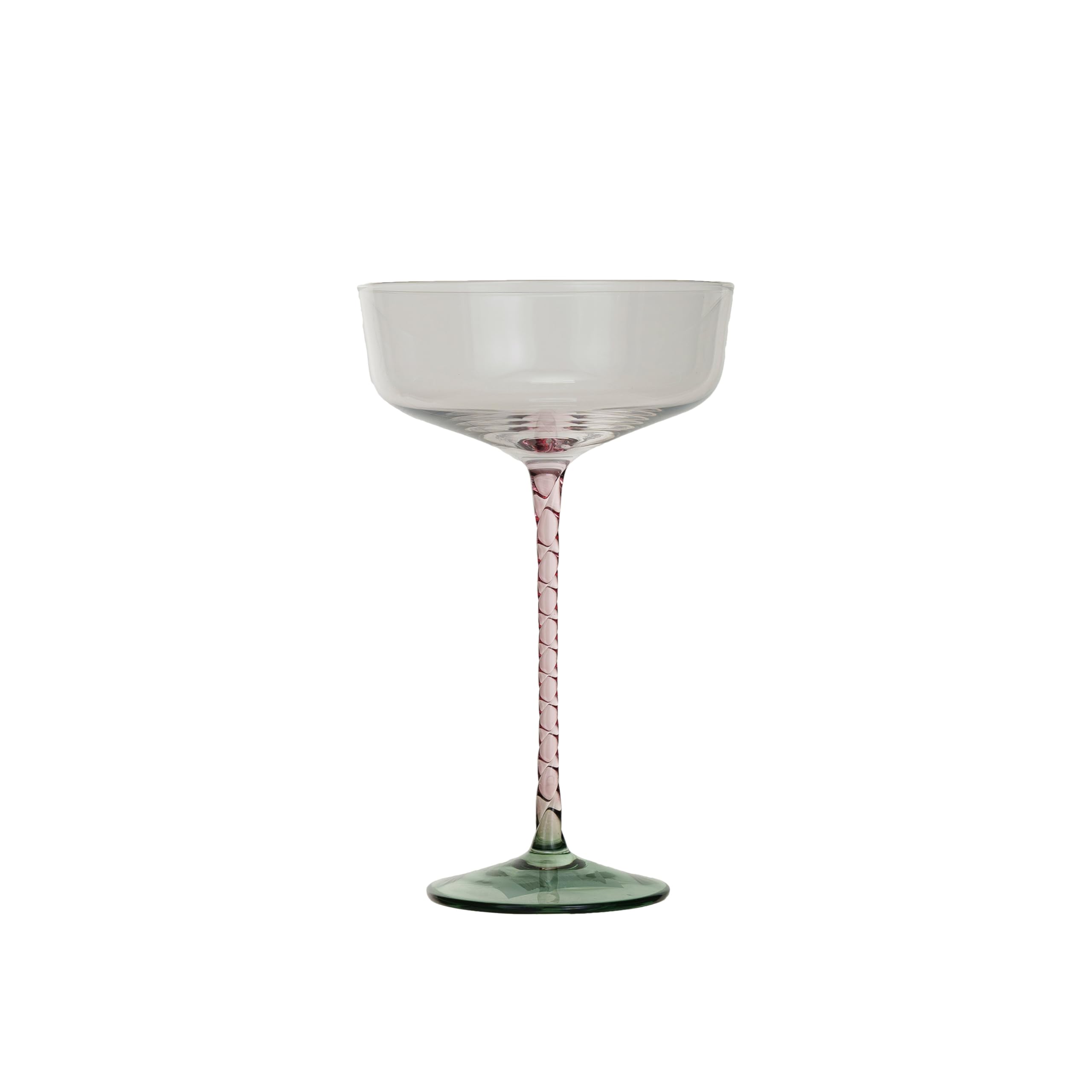 Creative Co-Op 10 oz. Champagne and Coupe Glass with Pink Stem & Green Base, Clear