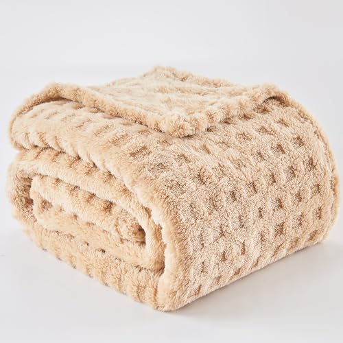 Wajade Kuscheldecke Flauschig Kunstfelldecke Decke Sofa Waffel Sofaüberwurf warm Sofadecke Comfort Couchdecke weiche Wohndecke für Couch und Bett 127 x 178 cm Linen