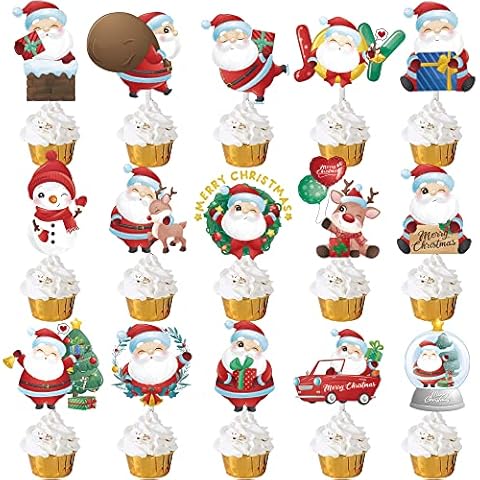 36pcs Christmas Cupcake Toppers Christmas Party Decorations Santa Claus Snowman Reindeer Theme Party Cake Toppers Picks Cupcake Decorations for Christmas Party Supplies Cover