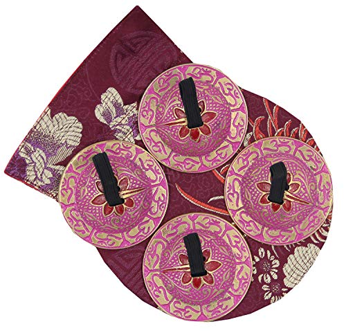 DharmaObjects 2 Pairs OM Pro Brass Fingers Cymbal Zills Belly Dancing Free Silk Pouch (Pink) - Thumbnail 2
