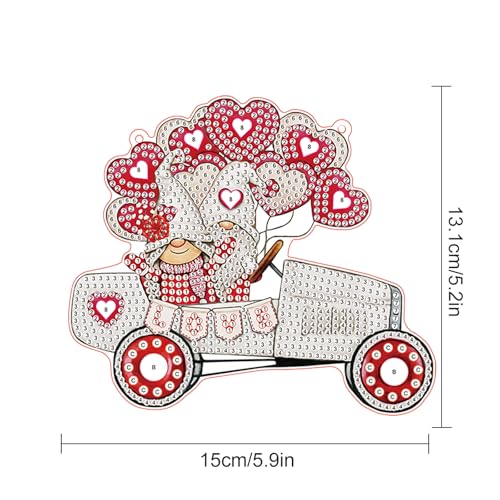 Image of Wedding Car Diamond Art Hanging, DIY Acrylic Gemstone Pendant with Special Shaped Rhinestones, Love Gnome Diamond Painting Ornament for Wall, Door, or Home, Handmade Craft Gift for Valentine's Day