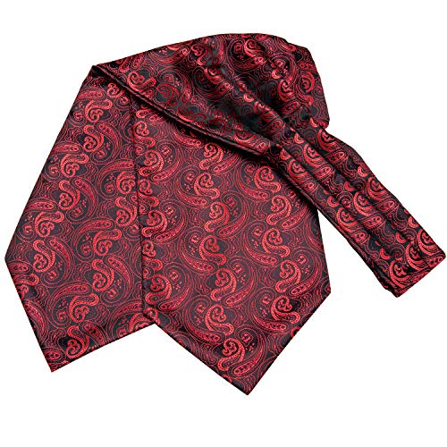 Image of Hi-Tie Silk Ascot for Men Self Tie Men's Cravat and Flower Lapel Pin Handkerchief Cufflinks Set for Wedding Party