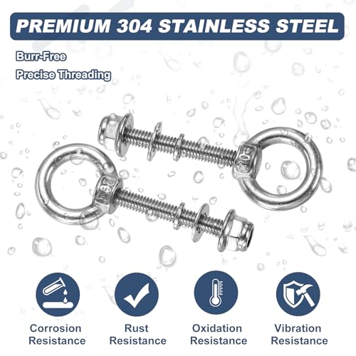 Image of PATIKIL M10 x 25mm Shoulder Eye Bolt, 2 Pcs 304 Stainless Steel Lifting Ring Threaded Eye Bolt with Flange Lock Nuts Spring and Flat Washers for Hanging Tie Down Straps Outdoor Indoor